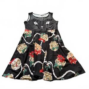 Nextmia Black Cat Print Novelty Dress Kitten Bow Holiday Kitsch Skater US 14